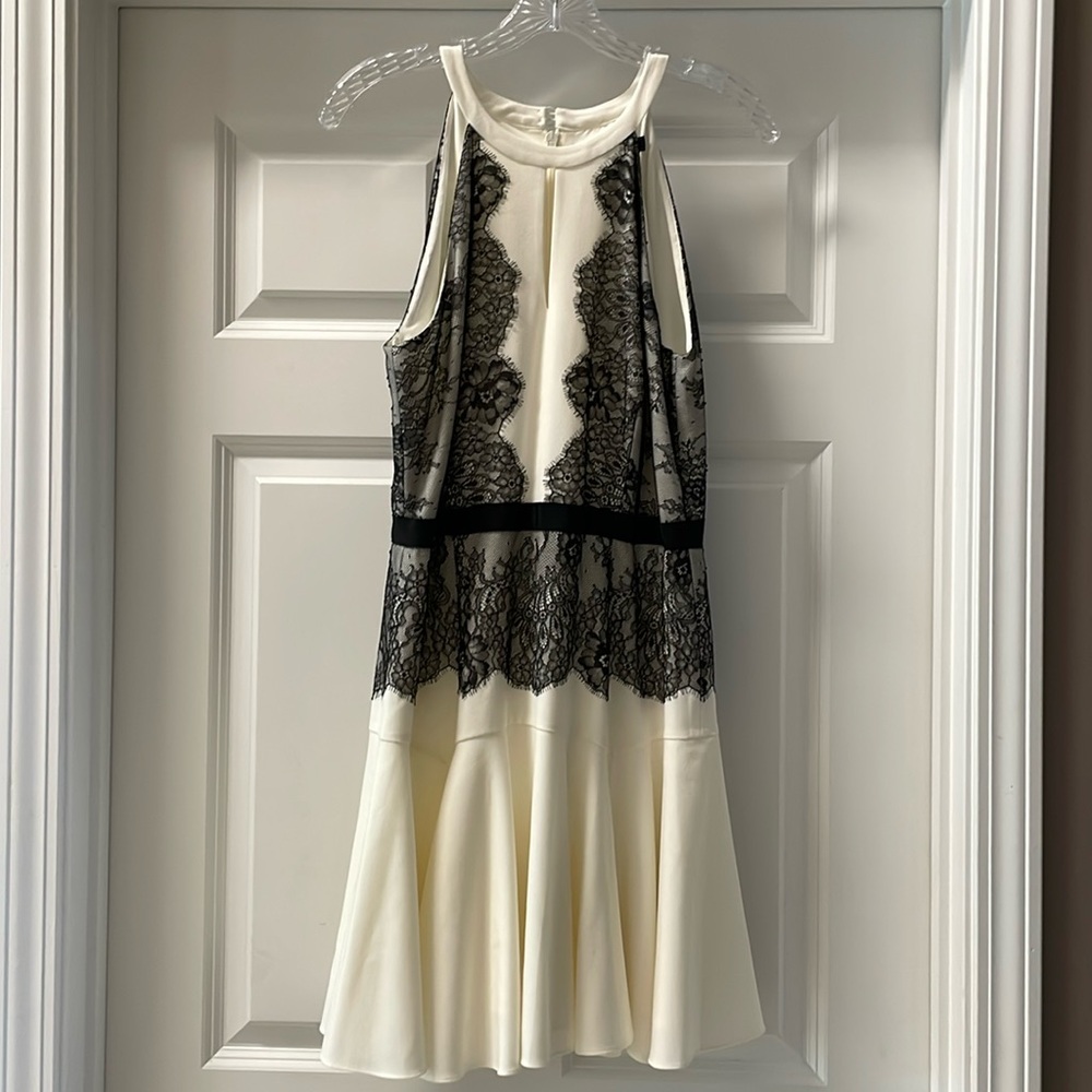 BCBGMaxAzria Cream Dress with Black Lace Detail
